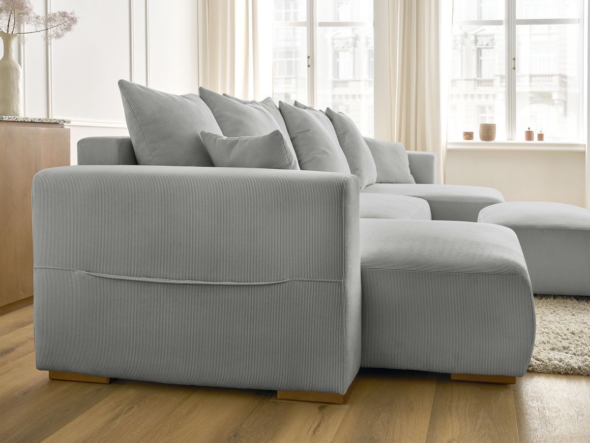 Bobochic Sidonie Wohnlandschaft mit Pouf Cordsamt Hellgrau