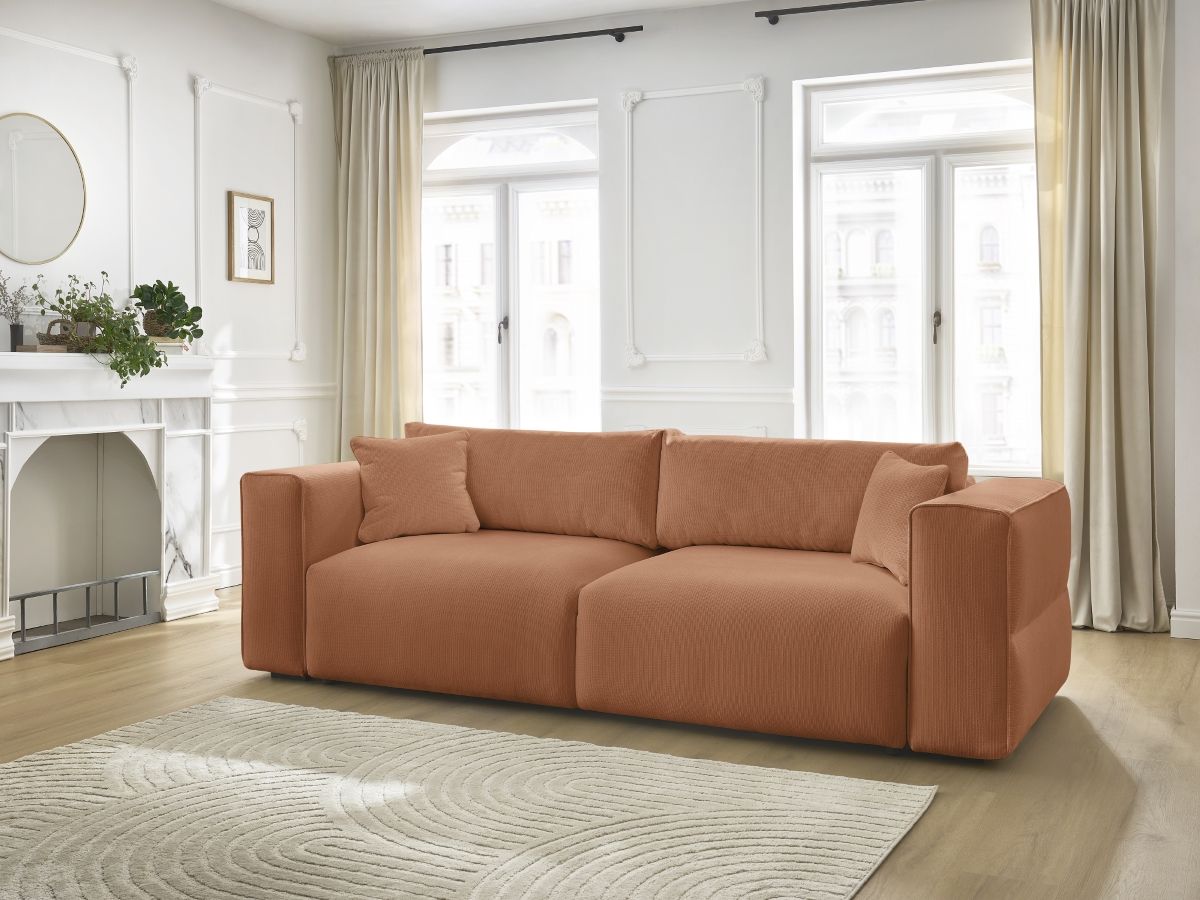Bobochic Ezechiel Schlafsofa 3-Sitzer mit Bettkasten Melange-Stoff Orange
