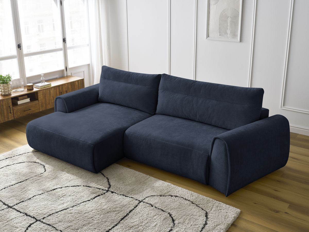 Bobochic Aden Ecksofa 293 × 152 cm Stoff Dunkelblau Ecke links