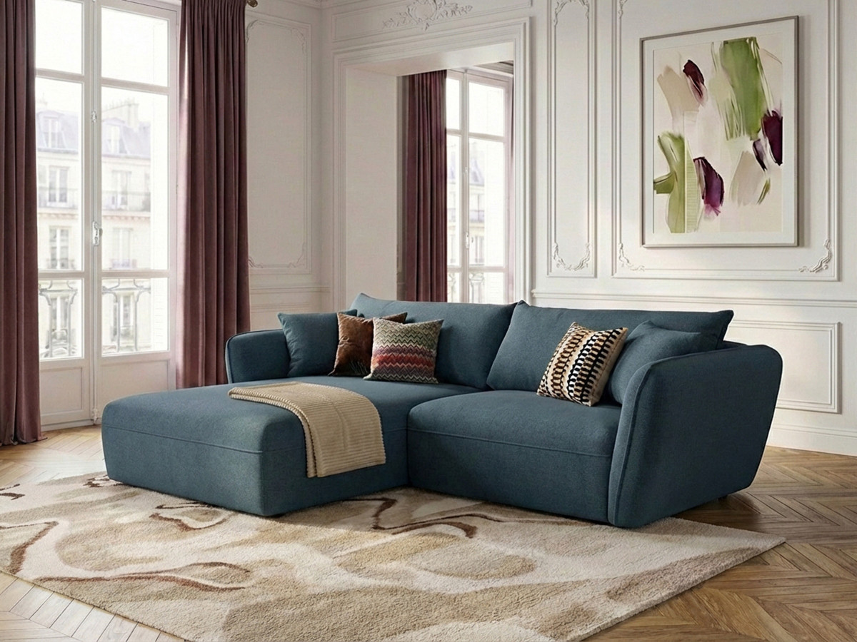 Bobochic Luigi Ecksofa Strukturstoff Blau Ecke links
