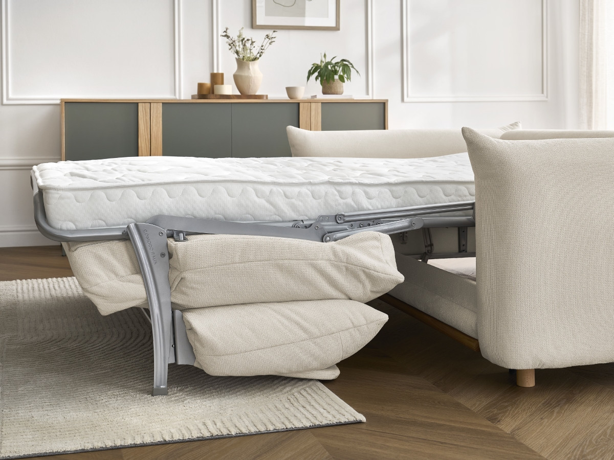 Bobochic Ernest Schlafsofa 3-Sitzer, Liegefläche 190 × 140 / 160 cm Stoff Beige, Liegefläche 140 × 190 cm