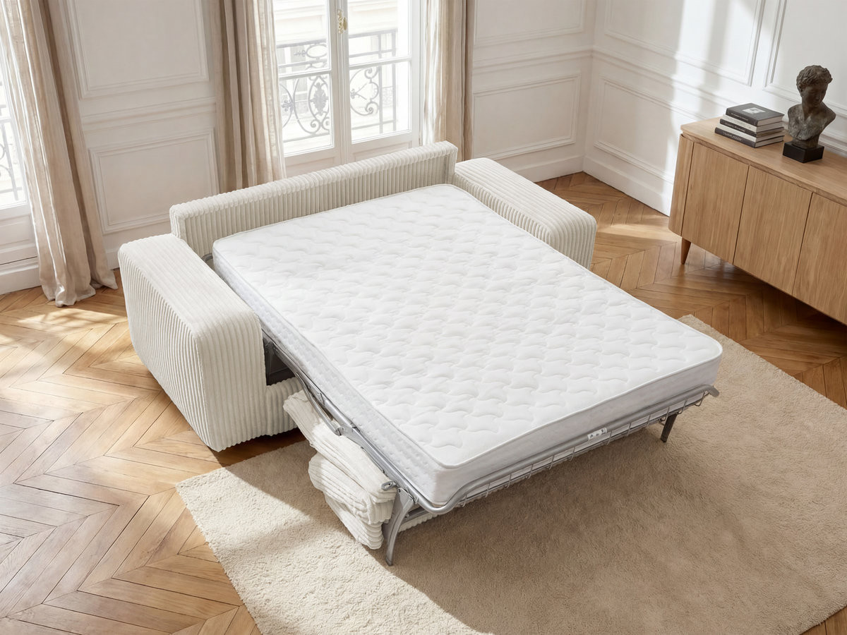 Bobochic Ibiza Schlafsofa 3-Sitzer Cordsamt Beige, Liegefläche 160 × 196 cm