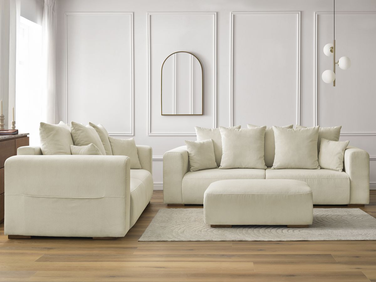 Bobochic Sidonie Sofa 6-Sitzer mit Pouf Cordsamt Beige