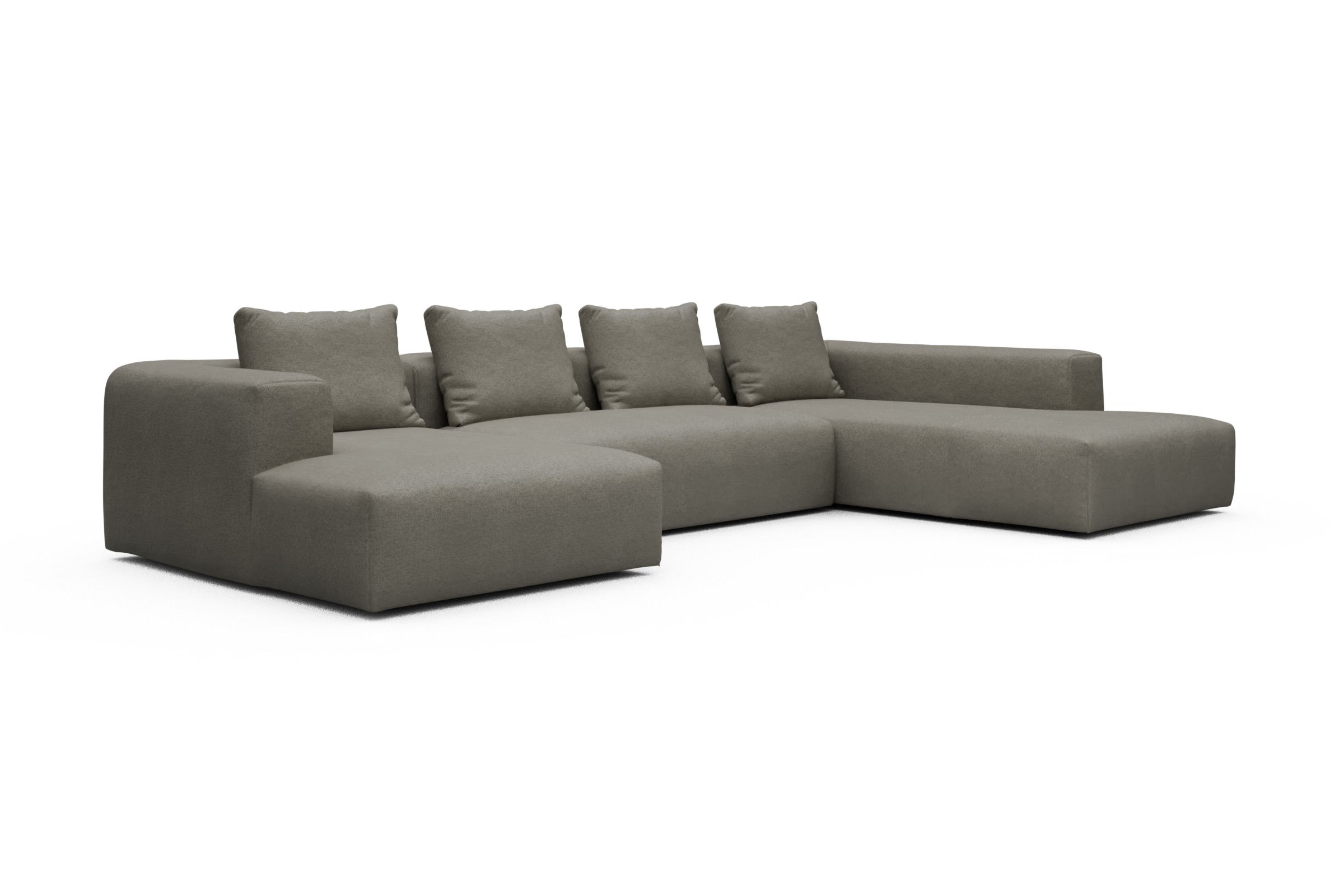 Wohnlandschaft Fred Relax-Ecke rechts mit 2-Sitzer und Chaiselongue links Denari-Warm-Grey