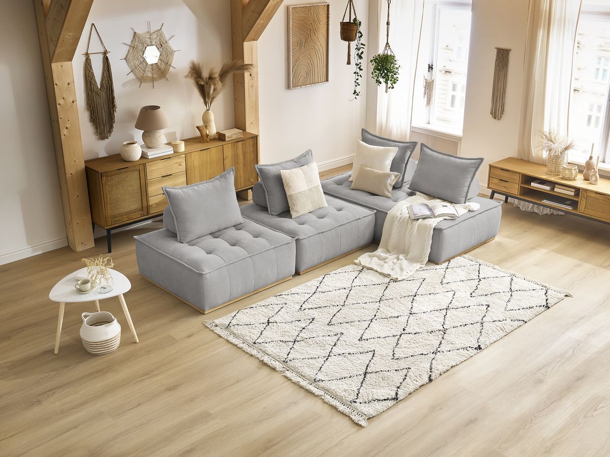 Bobochic Elisa Ecksofa Strukturstoff Hellgrau