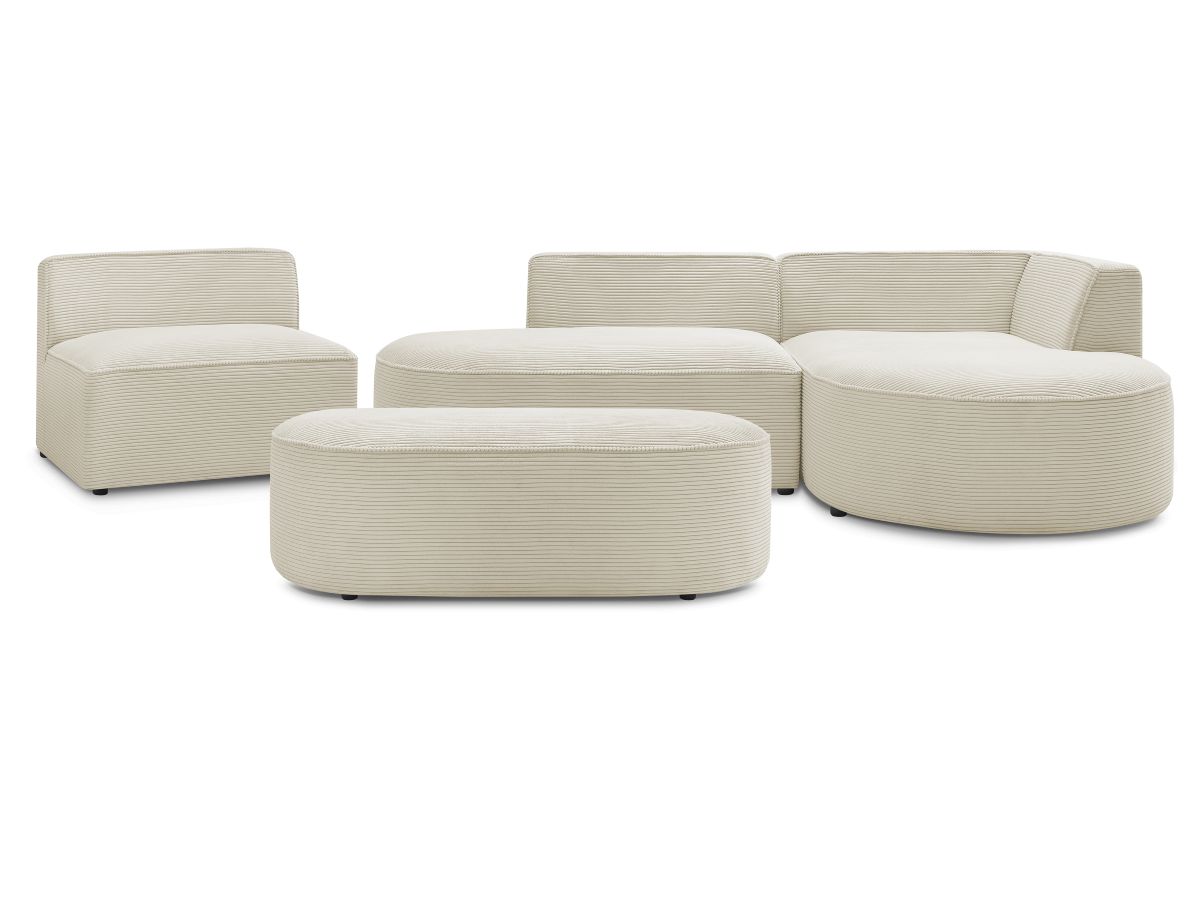 Bobochic Rousseau Ecksofa mit Sofamodul und Pouf Cordsamt Beige Ecke rechts