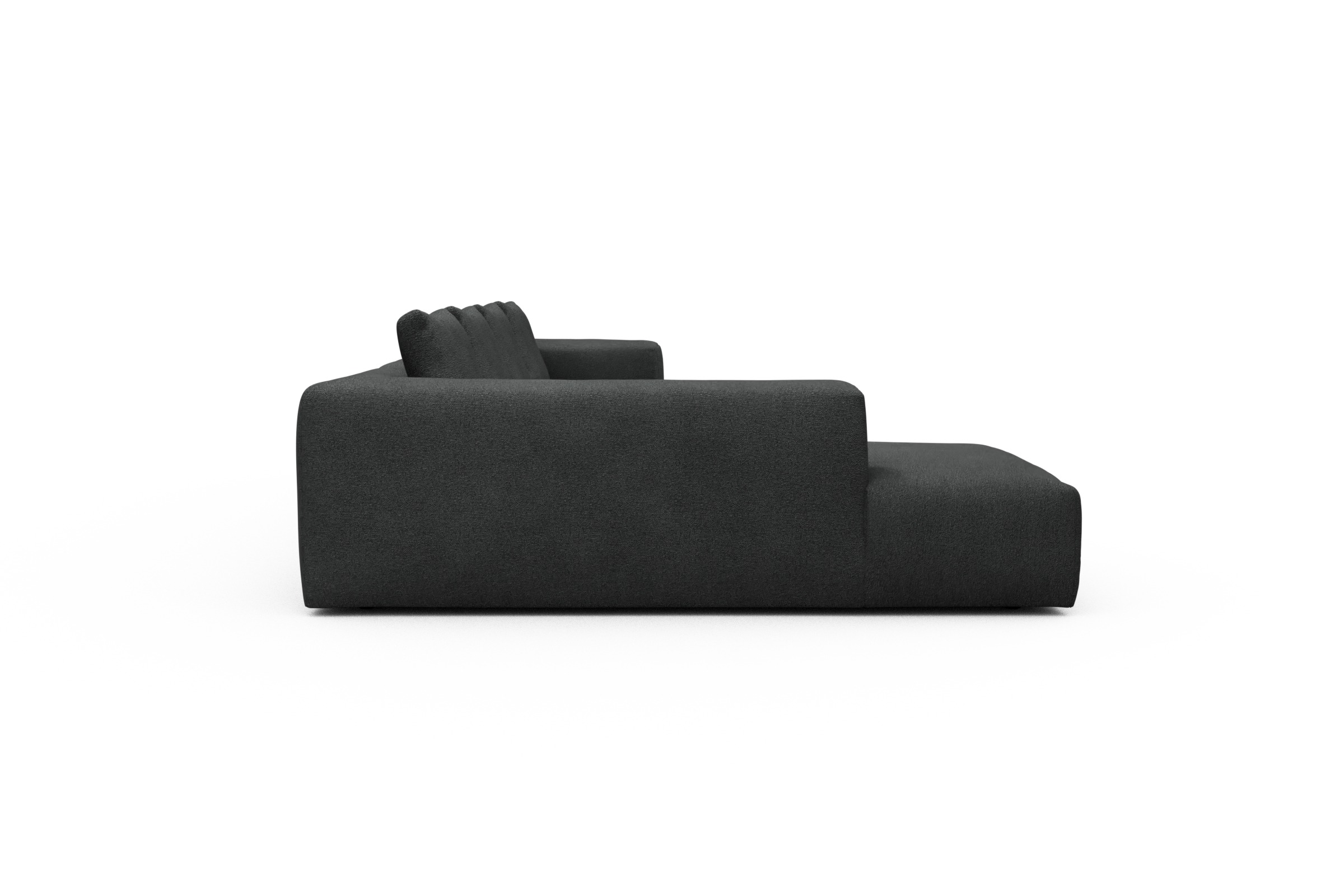 Wohnlandschaft Fred Relax-Ecke links mit 2-Sitzer und Chaiselongue rechts Boucle-Charcoal