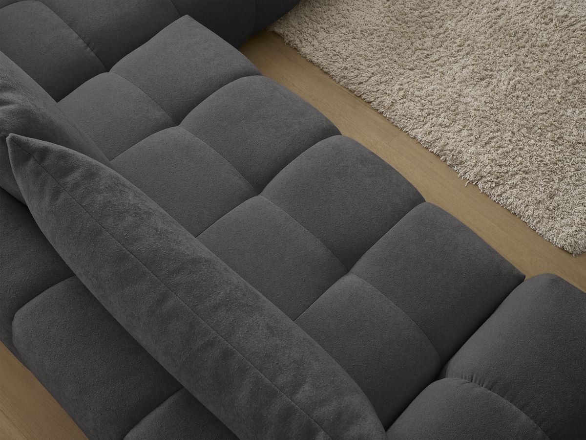 Bobochic Everest Ecksofa mit Schlaffunktion und Bettkasten 320 × 212 cm, 5 Kissen Strukturstoff Schwarz Ecke rechts