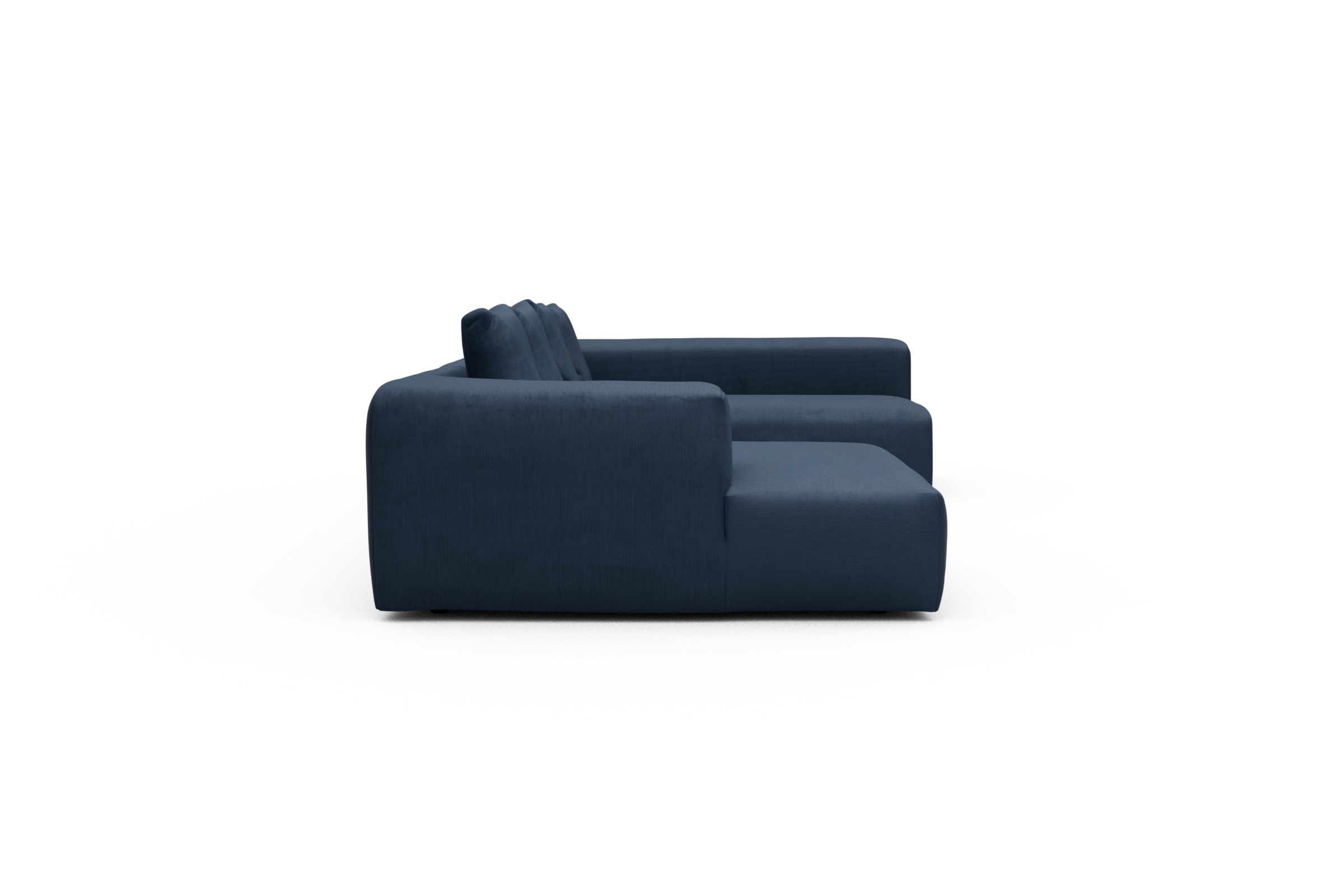 Wohnlandschaft Fred Chaiselongue links mit 2-Sitzer und lange Armlehne rechts Cordufine-Royal-Blue
