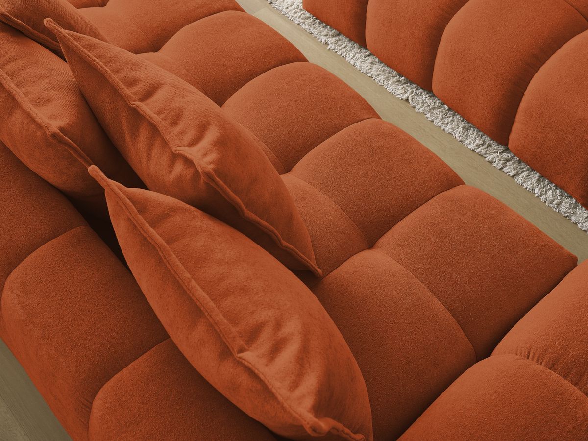 Bobochic Everest Sofa 3-Sitzer mit Pouf, 5 Kissen Strukturstoff Orange
