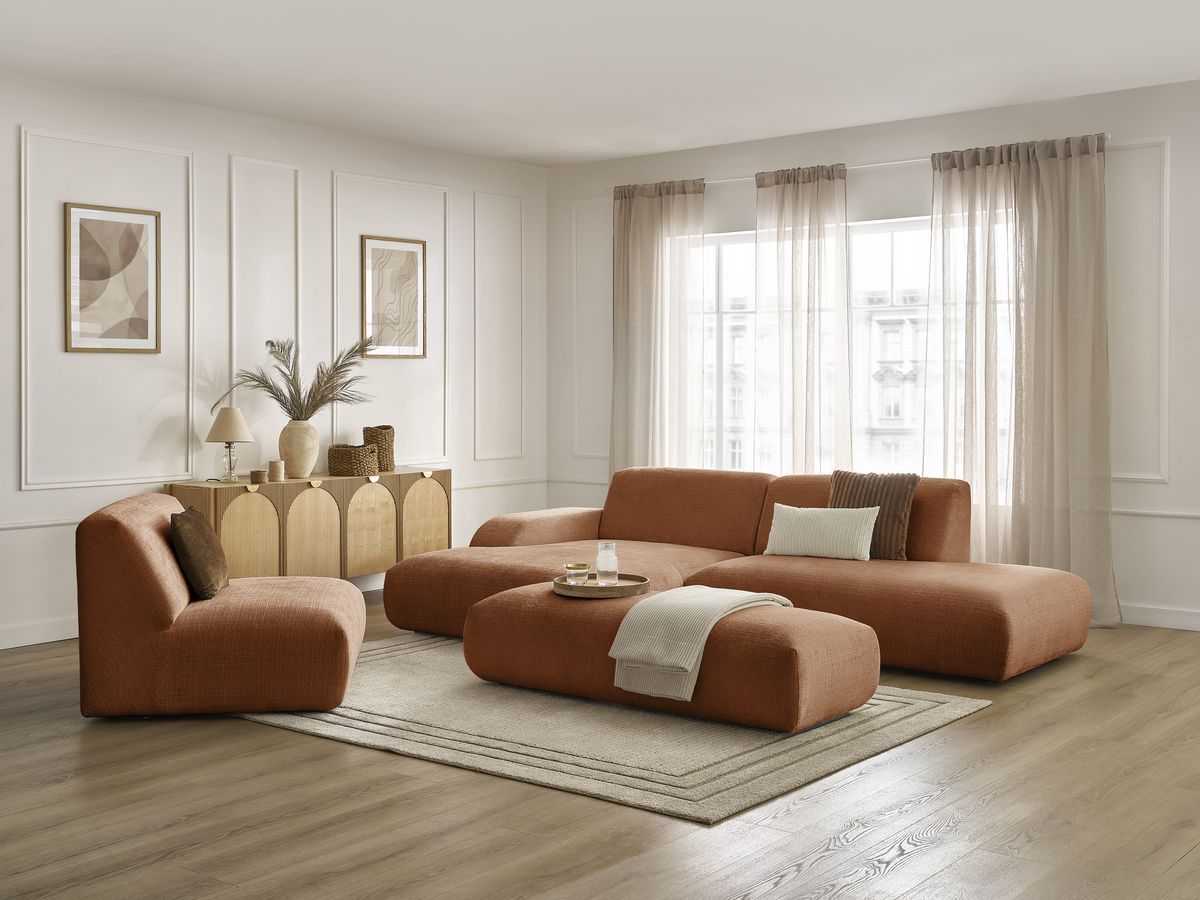 Bobochic Sirius Ecksofa mit Pouf 405 × 170 cm Strukturstoff Orange Ecke links