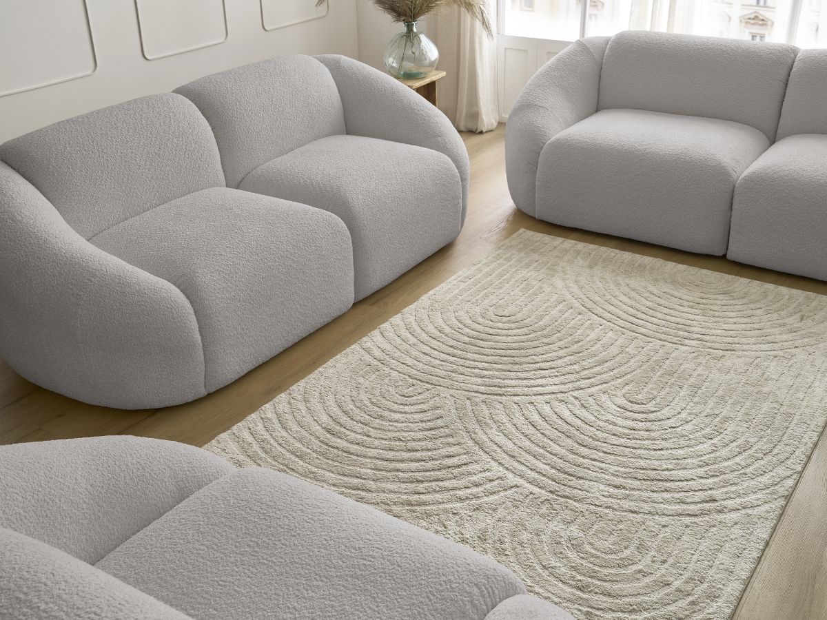 Bobochic Tina Sofa 6-Sitzer Bouclé-Stoff Hellgrau