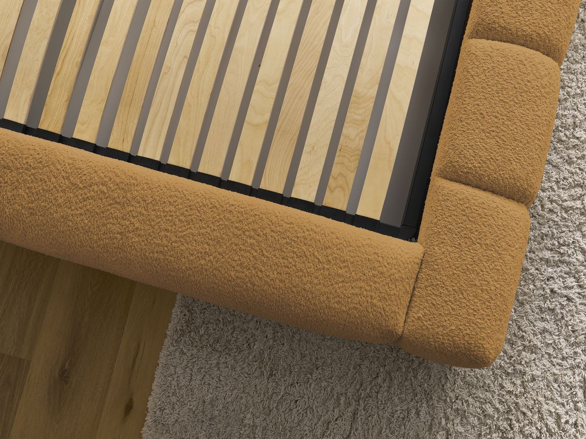 Bobochic Denali Polsterbett mit Bettkasten Bouclé-Stoff Gelb, Liegefläche 140 × 190 cm