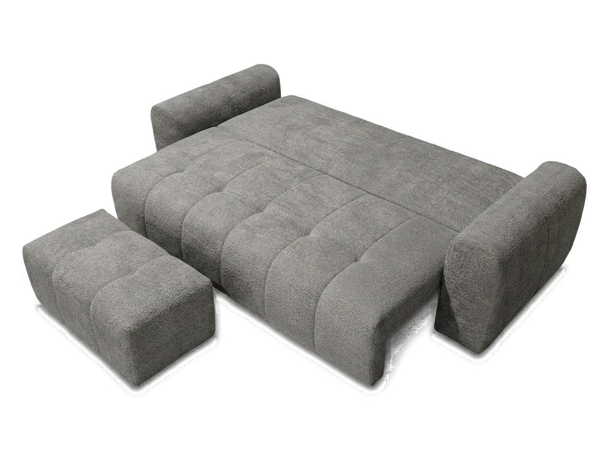 Bobochic Roxelane Schlafsofa 3-Sitzer mit Bettkasten und Pouf Bouclé-Stoff Dunkelgrau
