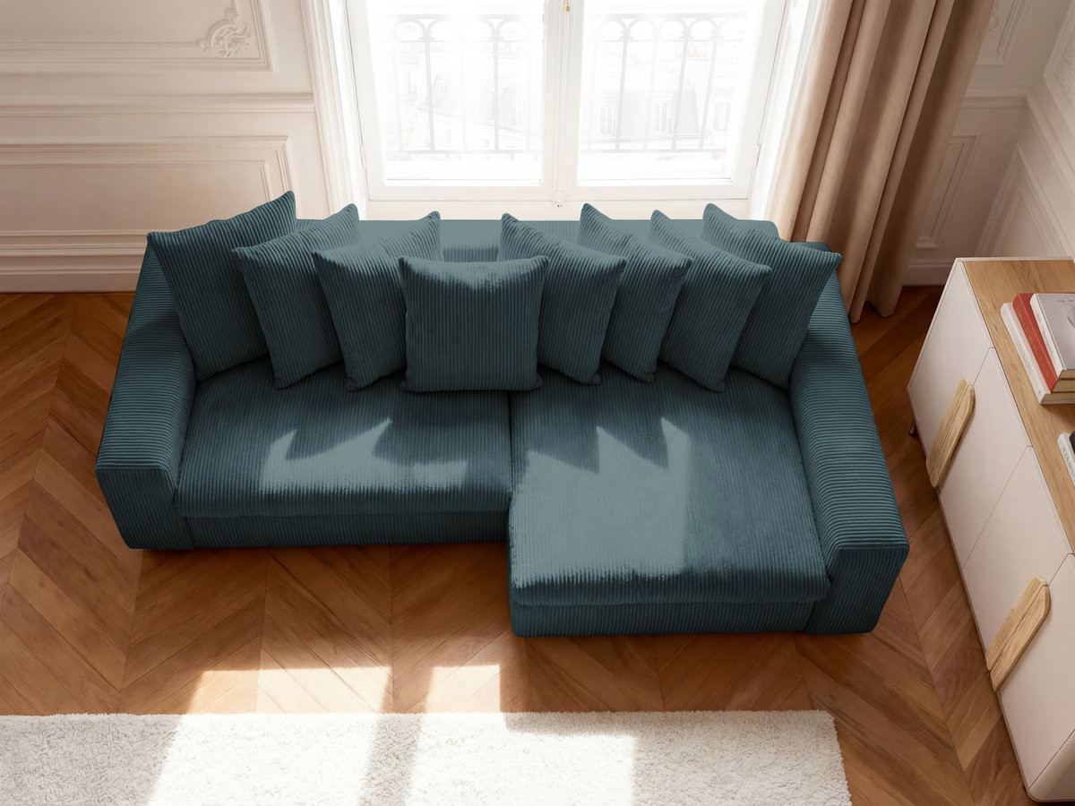 Bobochic Enore Ecksofa 330 × 157 cm Cordsamt Dunkelblau Ecke rechts