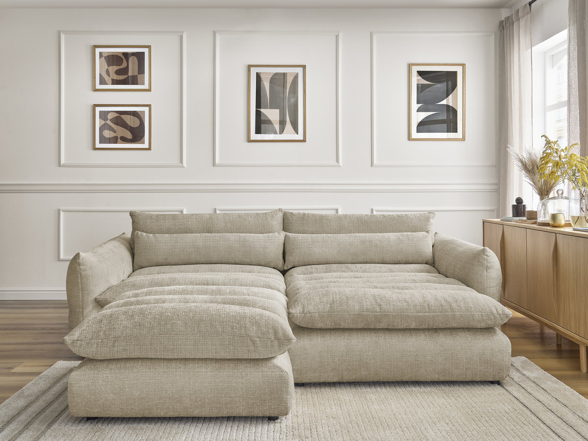 Bobochic Neil Ecksofa mit Pouf Strukturstoff Beige Ecke rechts