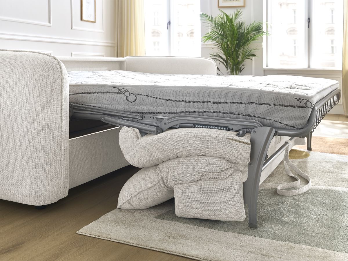 Bobochic Achille Schlafsofa 3-Sitzer Melange-Stoff Weiß, Liegefläche 160 × 200 cm