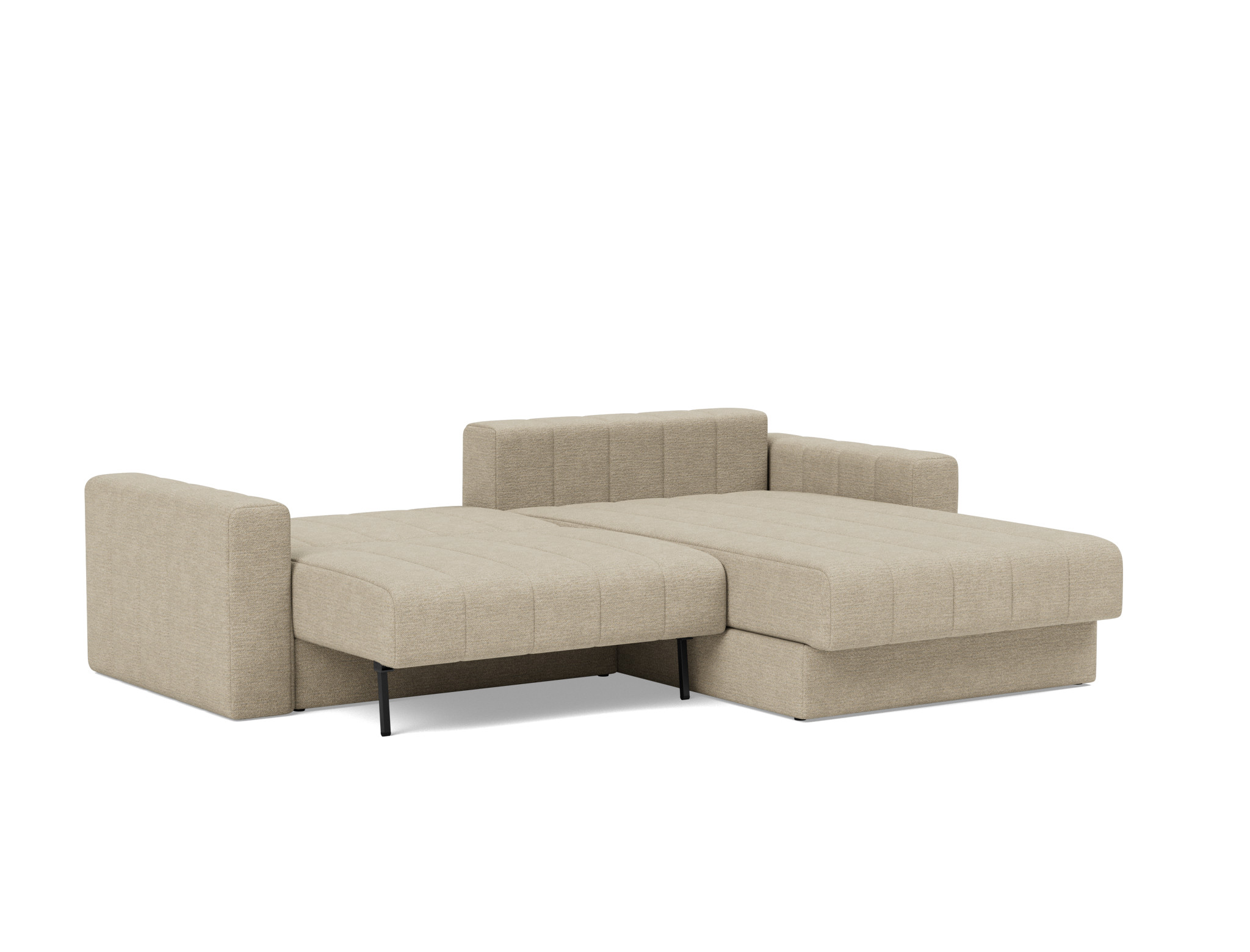 Schlafsofa Akello mit Chaiselongue und Armlehnen Strukturierter Stoff Taura 356-Sand