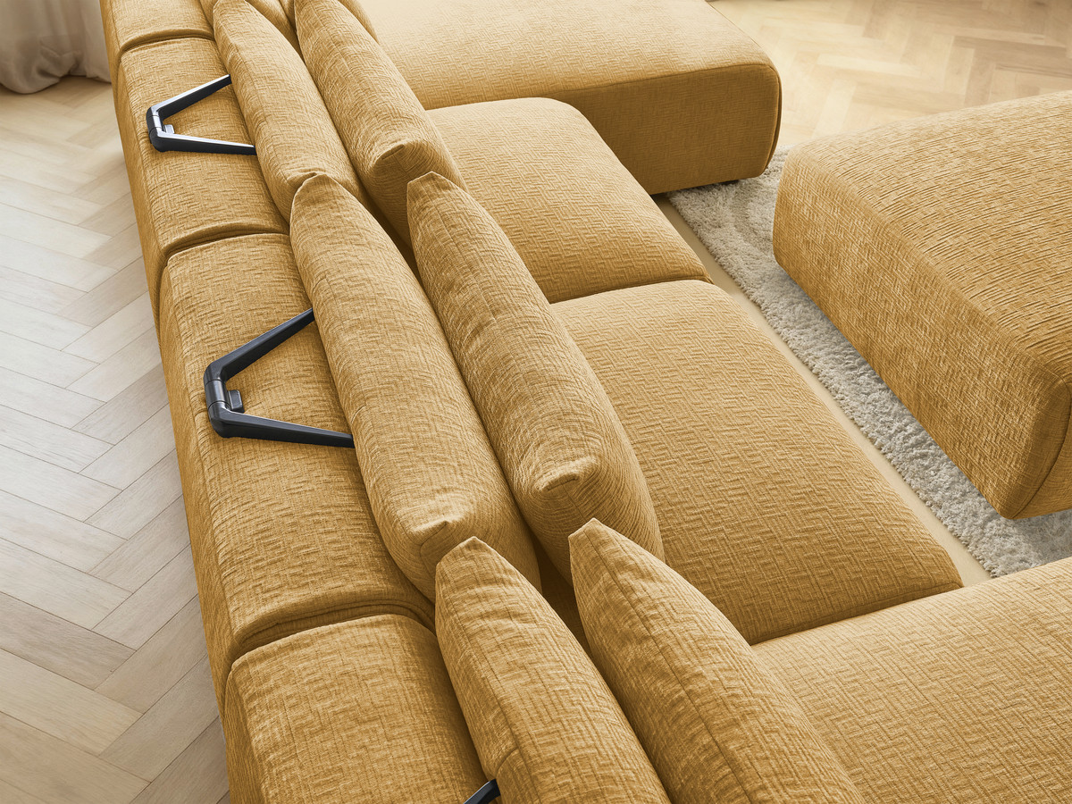 Bobochic Jana Wohnlandschaft mit großem Pouf Strukturstoff Gelb