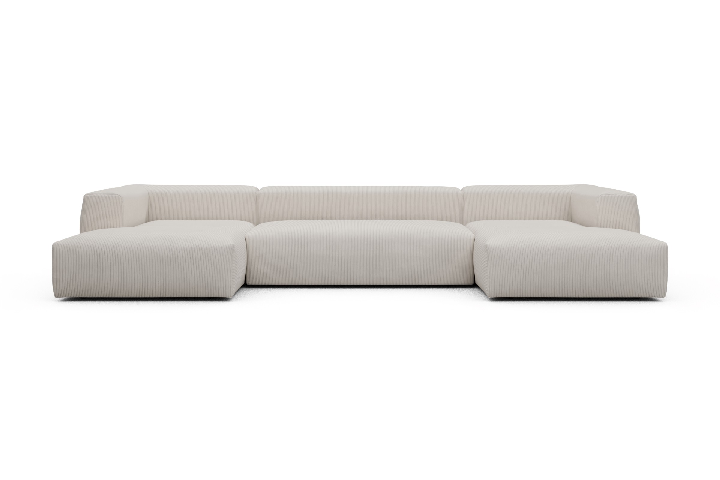 Wohnlandschaft Fred mit 2-Sitzer und Chaiselongue beidseitig Kord Corduroy 594-Ivory
