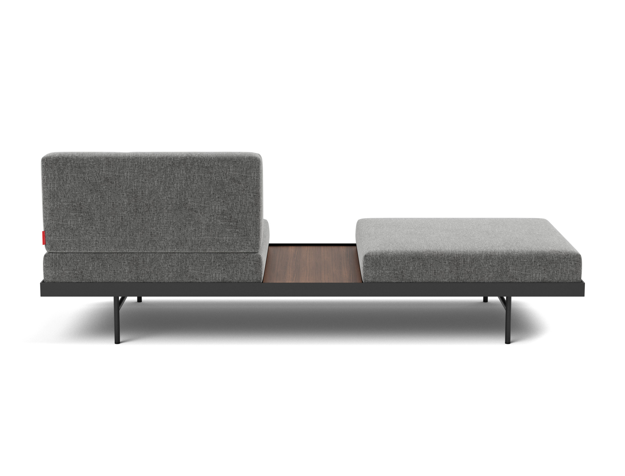 Tagesbett Puri Strukturierter Stoff Twist 563-Charcoal Beine mit Nussbaumtisch