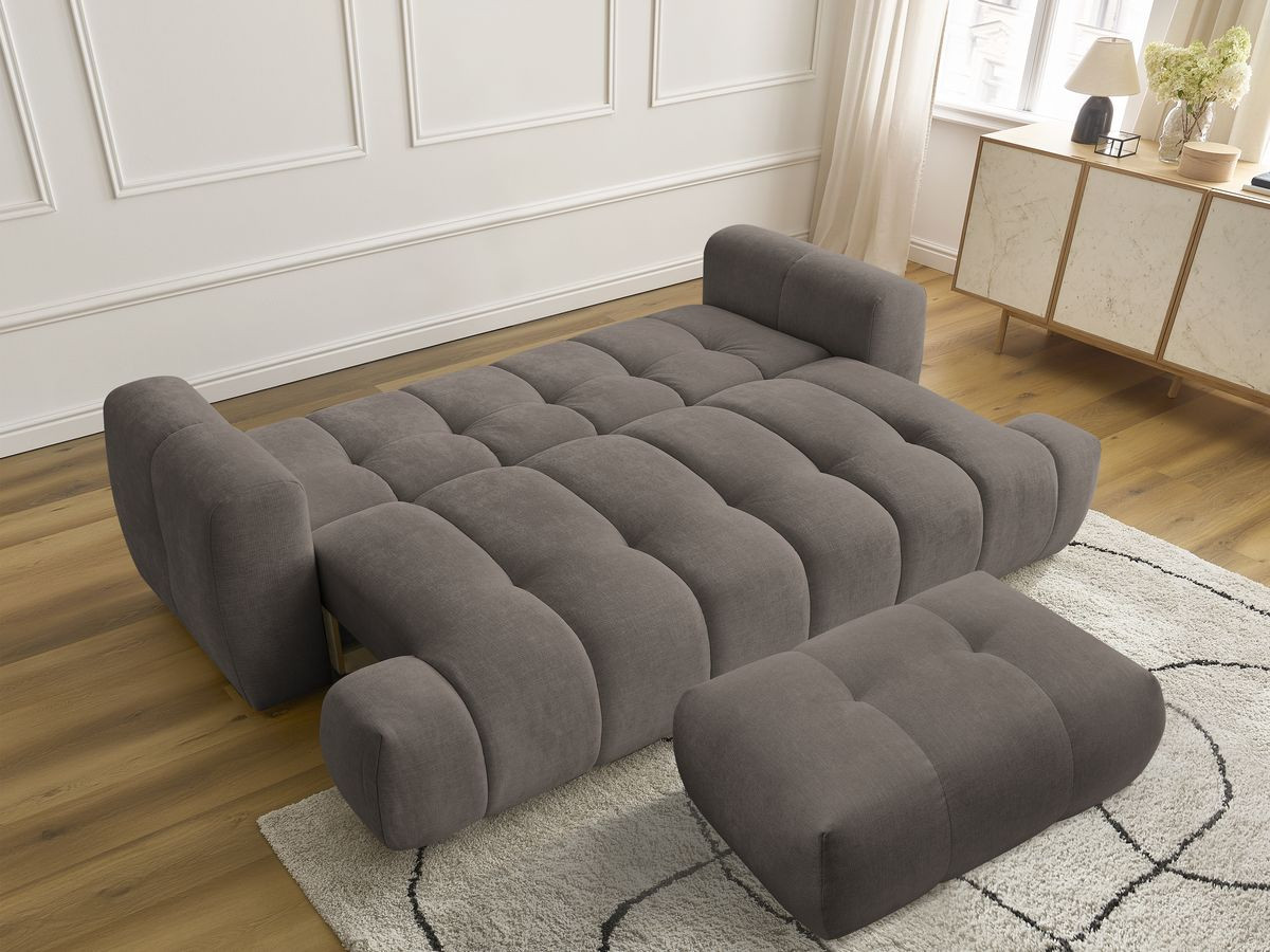 Bobochic Fuji Schlafsofa 3-Sitzer mit Bettkasten und Pouf Stoff Taupe