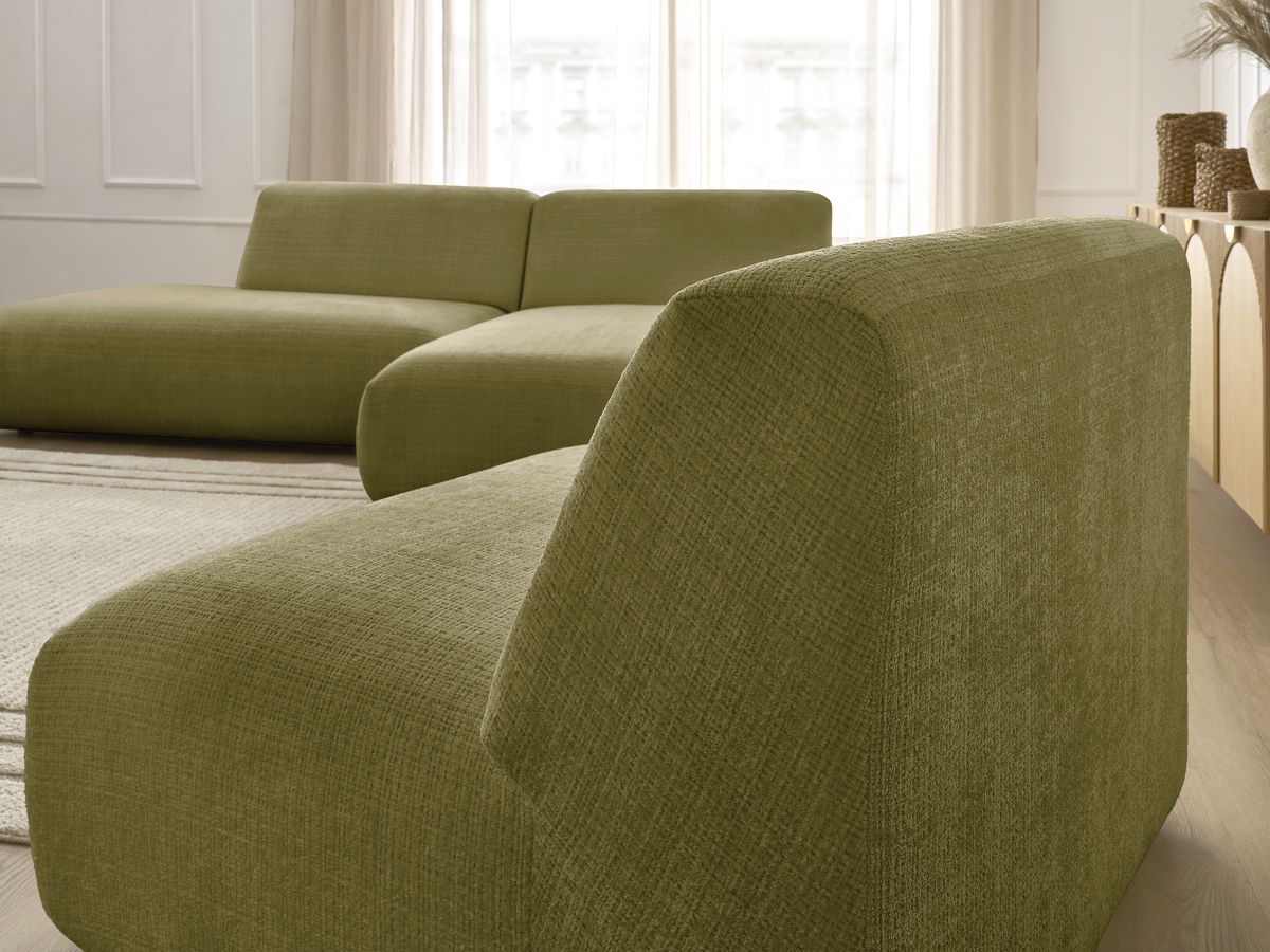 Bobochic Sirius Ecksofa 405 × 170 cm Strukturstoff Grün Ecke rechts