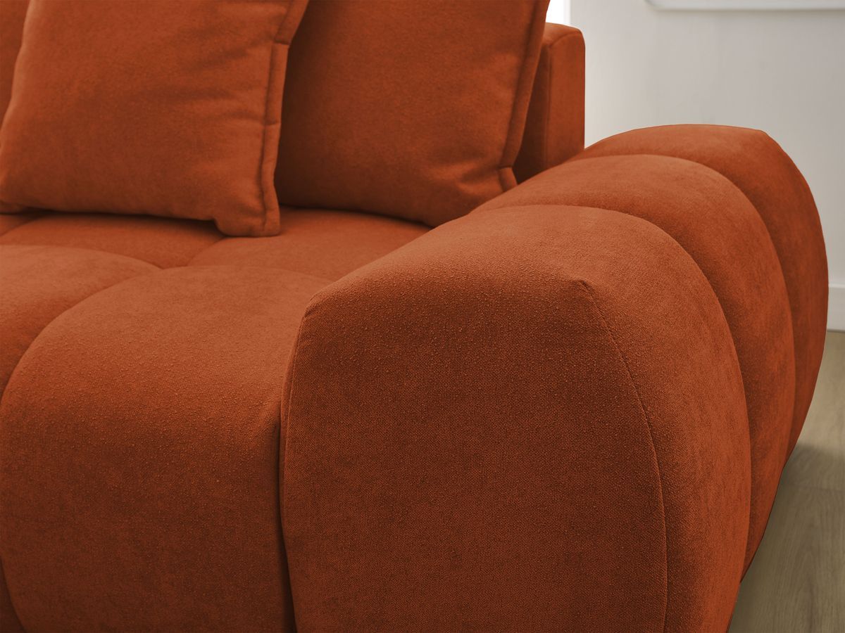 Bobochic Everest Ecksofa mit Schlaffunktion und Bettkasten 318 × 180 cm, 7 Kissen Strukturstoff Orange Ecke links