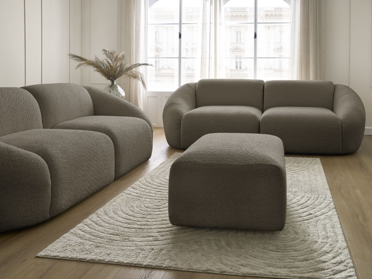 Bobochic Tina Sofa 6-Sitzer mit Pouf Bouclé-Stoff Taupe