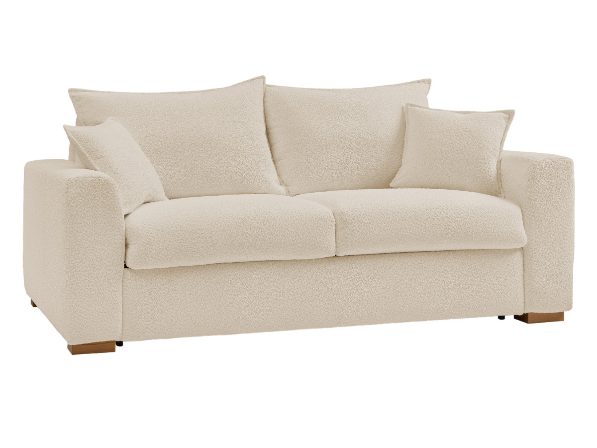 Bobochic Augustin Schlafsofa 3-Sitzer Bouclé-Stoff Beige, Liegefläche 160 × 200 cm