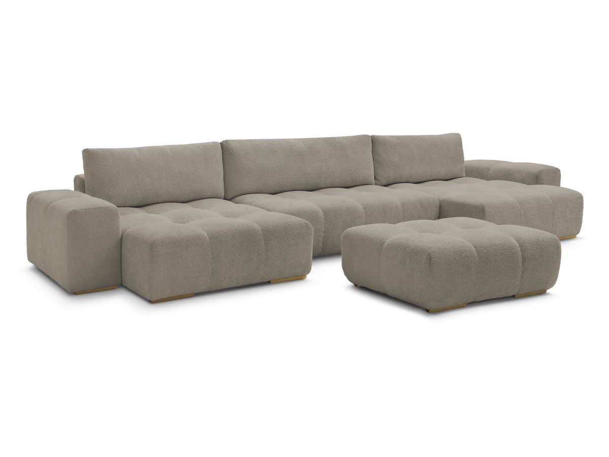 Bobochic Anakin Wohnlandschaft mit Pouf, Liegefläche 137 × 382 cm, 3 Kissen Bouclé-Stoff Taupe