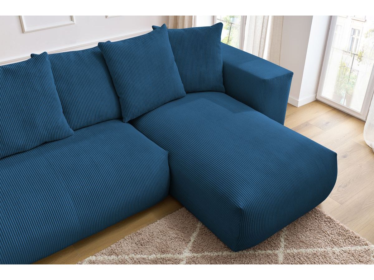 Bobochic Voltaire Wohnlandschaft mit Pouf 356 × 214 cm Cordsamt Dunkelblau Ecke rechts