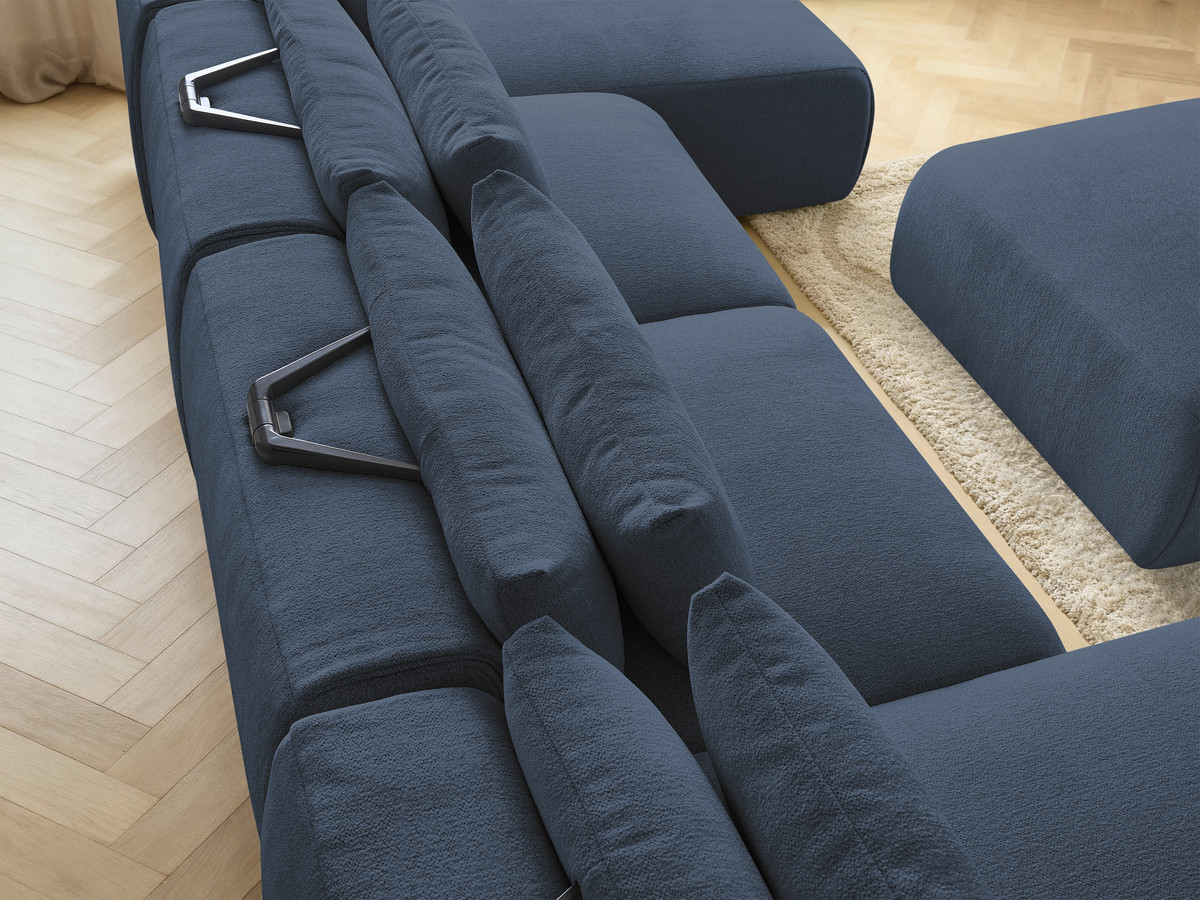 Bobochic Jana Wohnlandschaft mit großem Pouf Melange-Stoff Blau