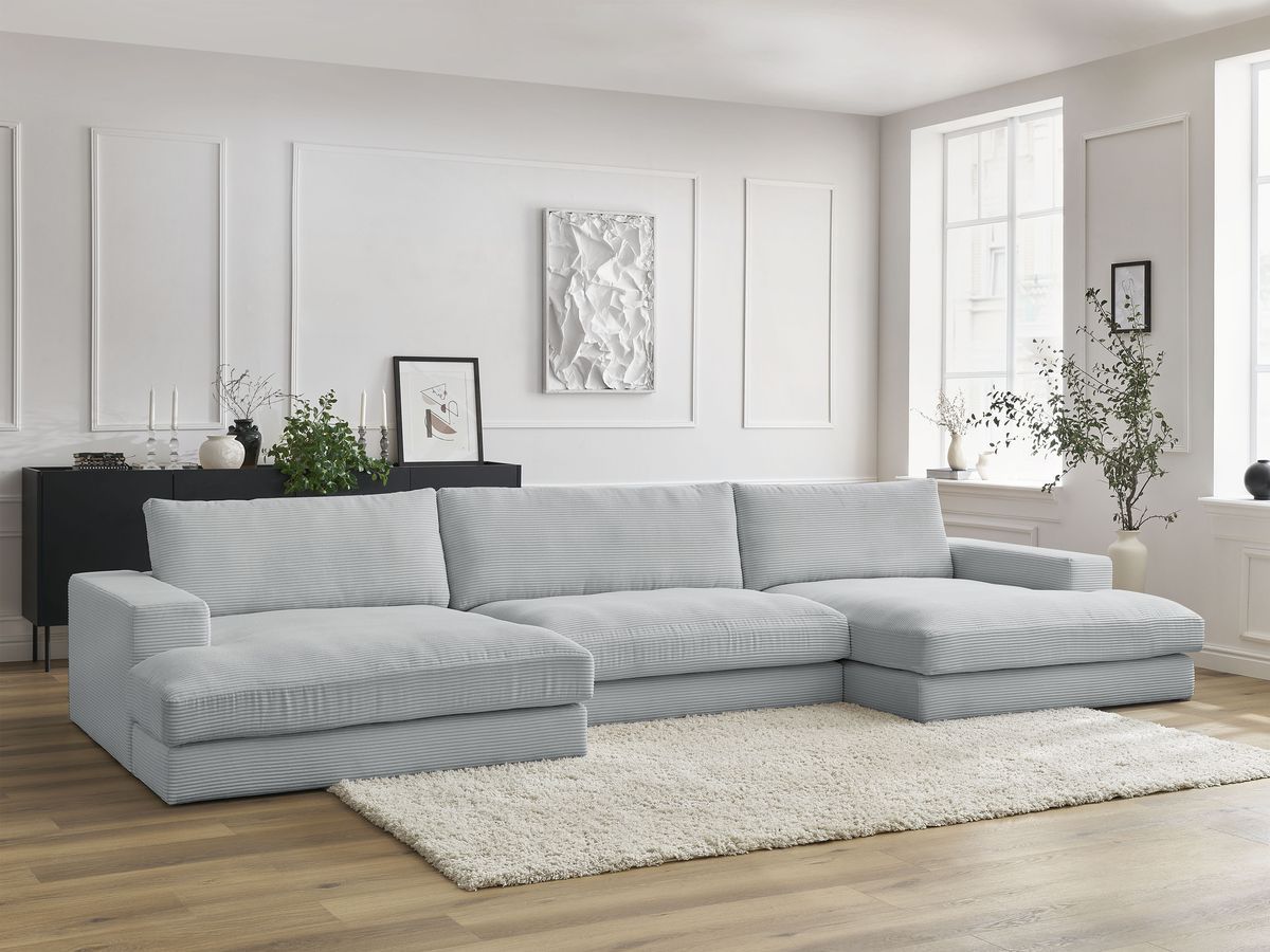 Bobochic Leonard Wohnlandschaft 349 × 159 cm Cordsamt Hellgrau