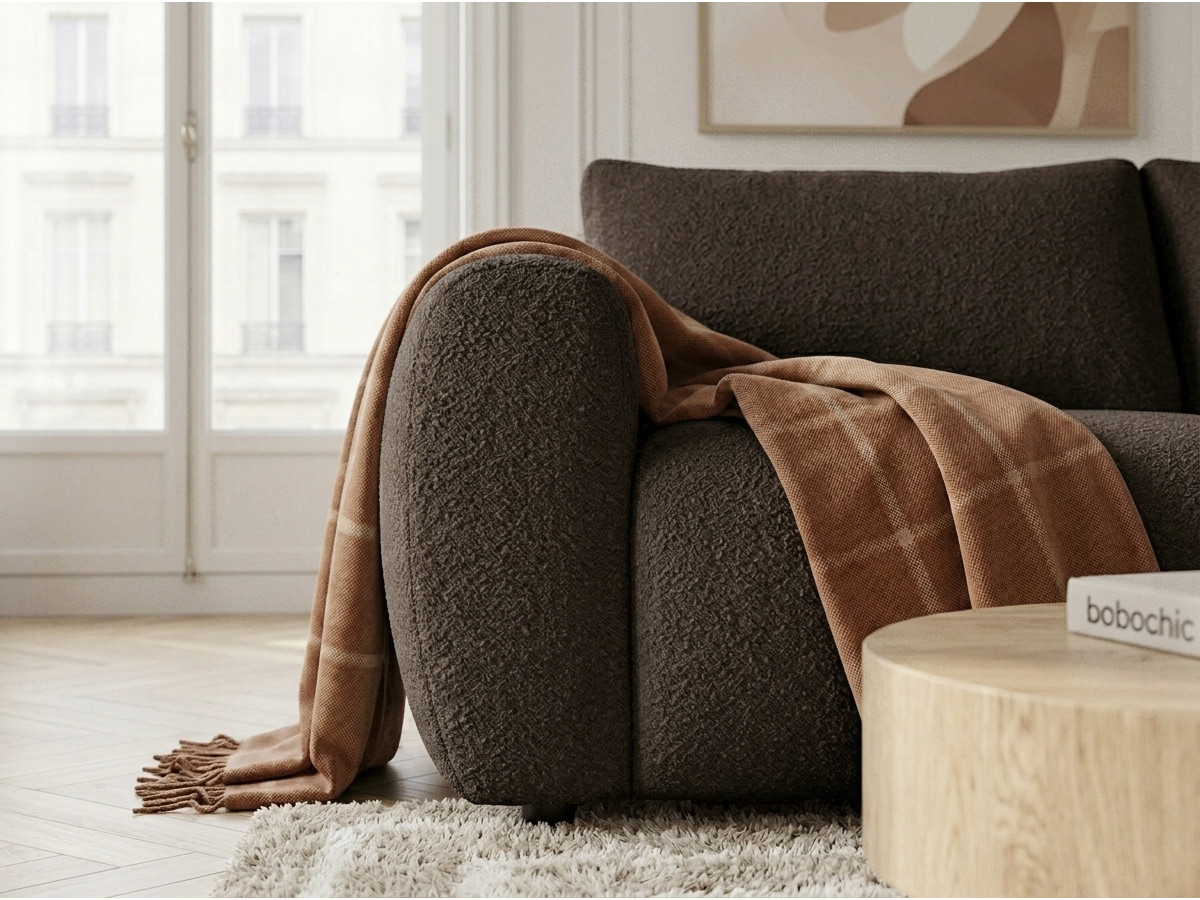 Bobochic Fuji Schlafsofa 3-Sitzer Bouclé-Stoff Braun
