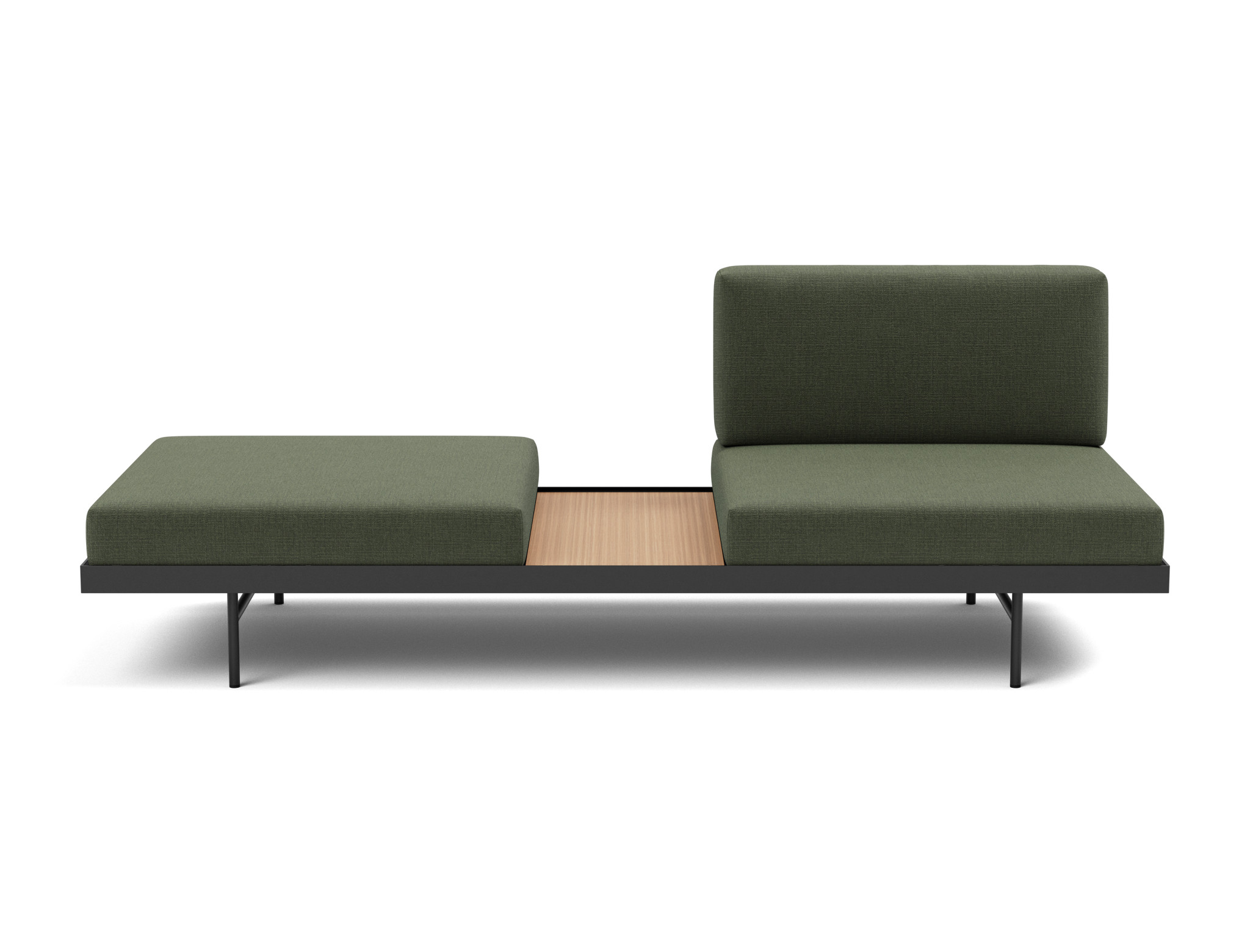 Tagesbett Puri Chenille Esina 413-Olive-Green Beine mit Eichentisch