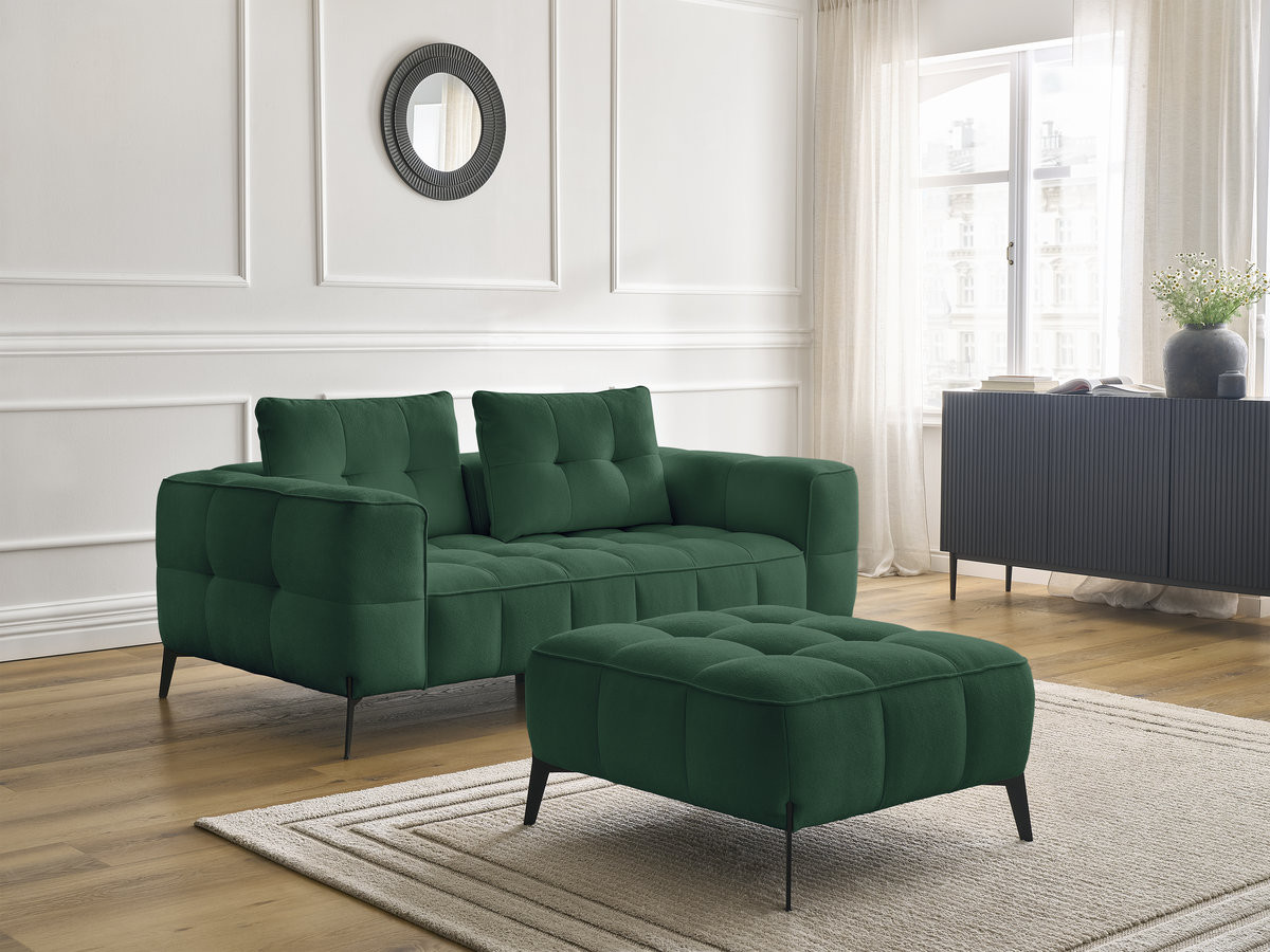 Bobochic Anis Sofa 2-Sitzer mit Pouf Strukturstoff Grün