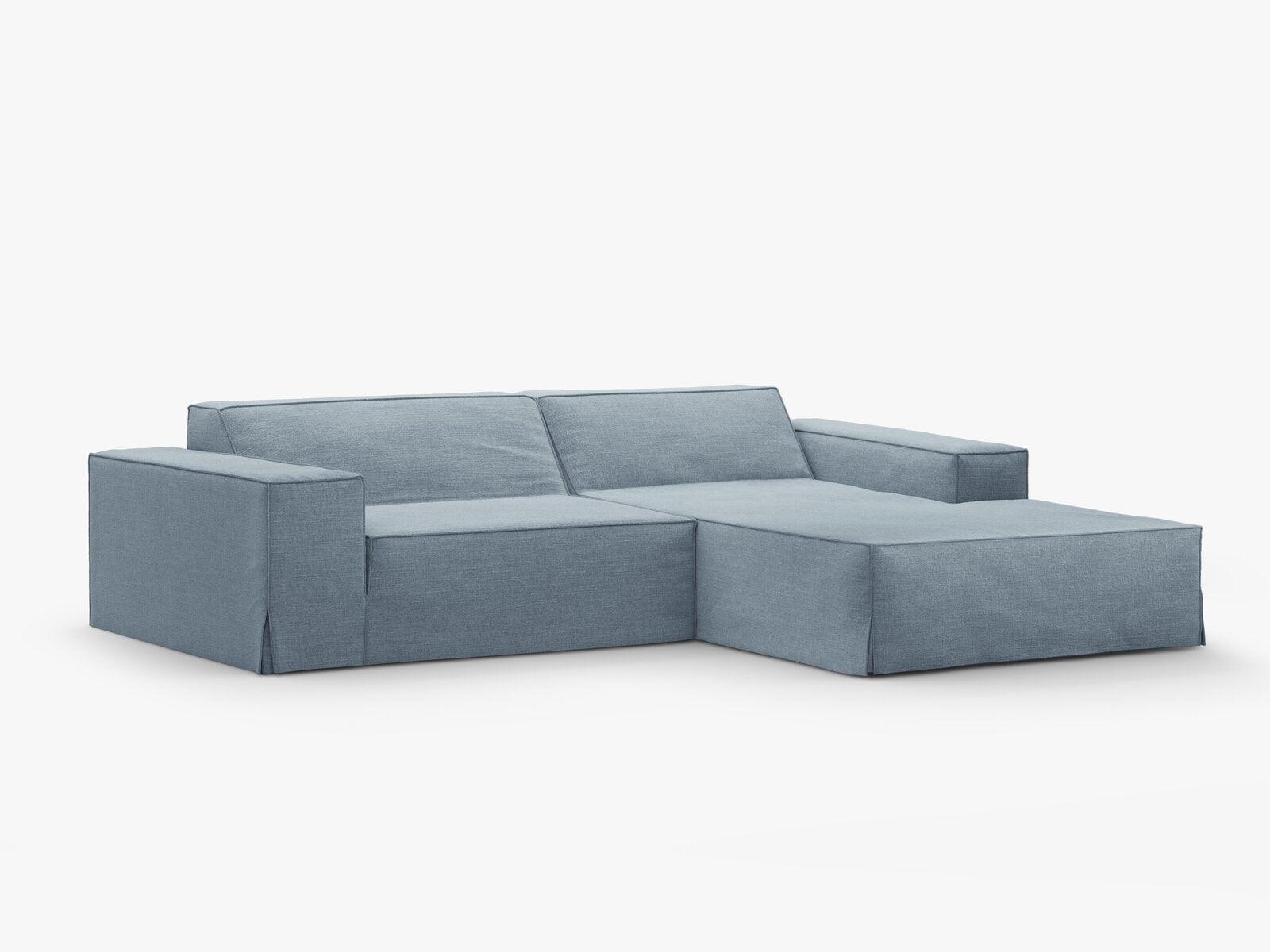 Micadoni Ecksofa Jodie 3-Sitzer Rechts Strukturierter Stoff Lins Gedämpftes Blau