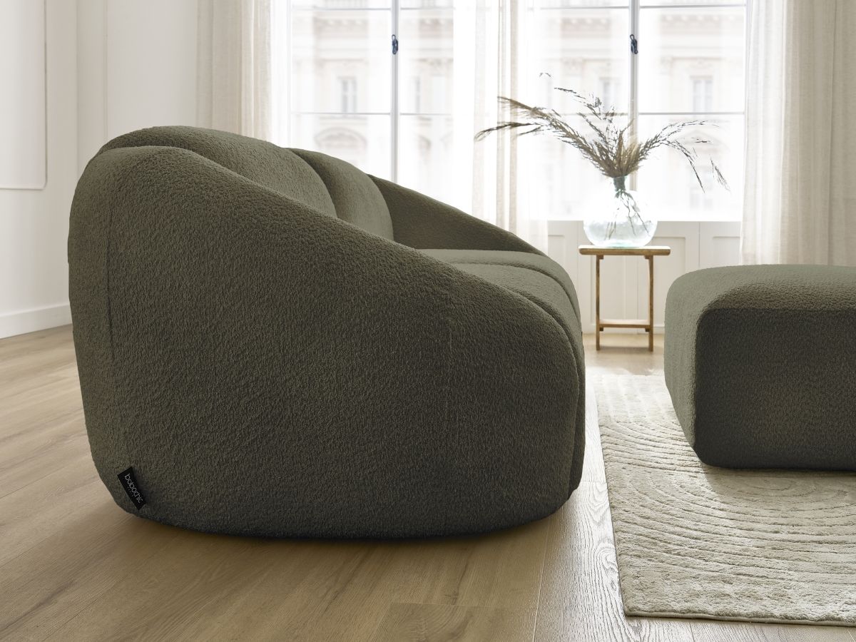 Bobochic Tina Sofa 3-Sitzer mit Pouf Bouclé-Stoff Grün