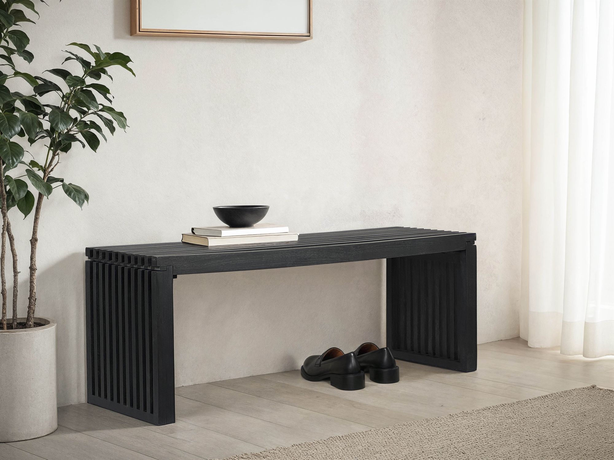 Sitzbank Hakadal Akazie Massivholz Schwarz 120 × 35 × 45 cm