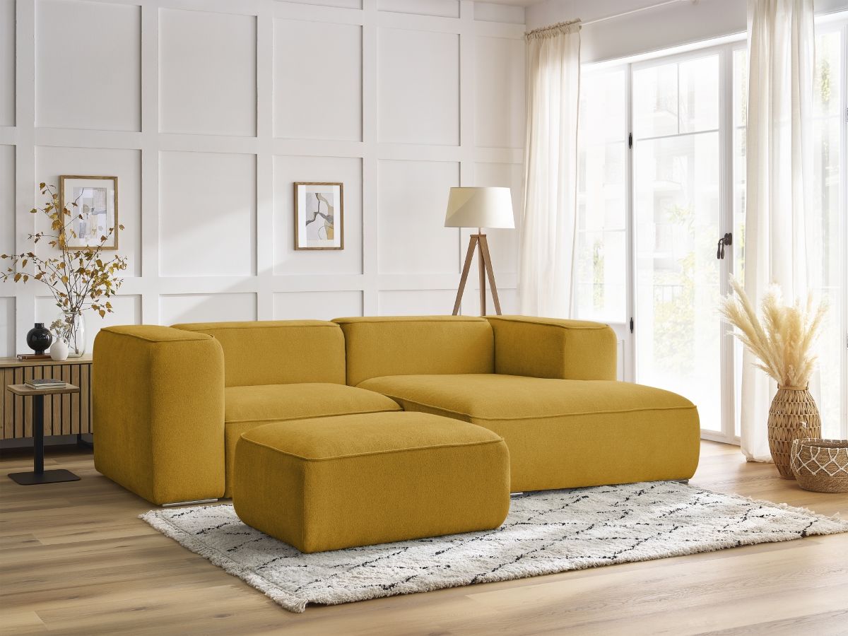 Bobochic Zephyr Ecksofa mit Pouf 260 × 165 cm Strukturstoff Gelb Ecke rechts
