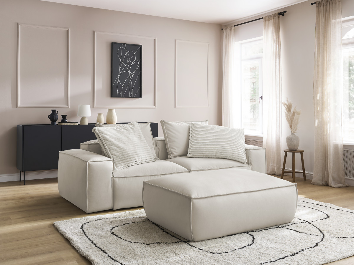 Bobochic Boheme Sofa 4-Sitzer mit Pouf Kunstleder Beige