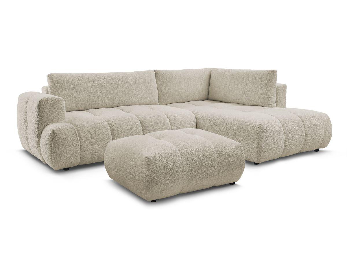 Bobochic Fuji Ecksofa mit Schlaffunktion und Bettkasten und Pouf 282 × 204 cm Bouclé-Stoff Beige Ecke rechts