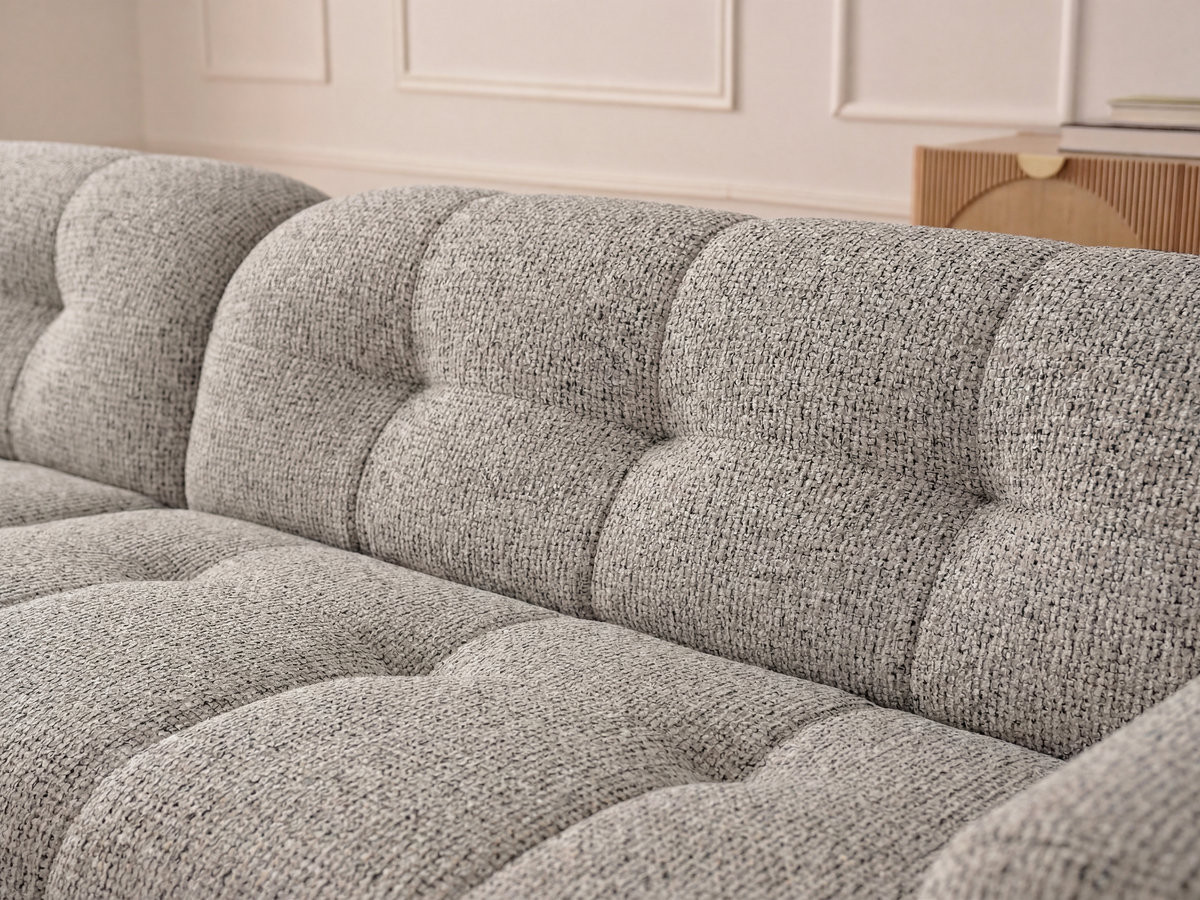Bobochic Laura Ecksofa mit großem Pouf Melange-Stoff Taupe Ecke links