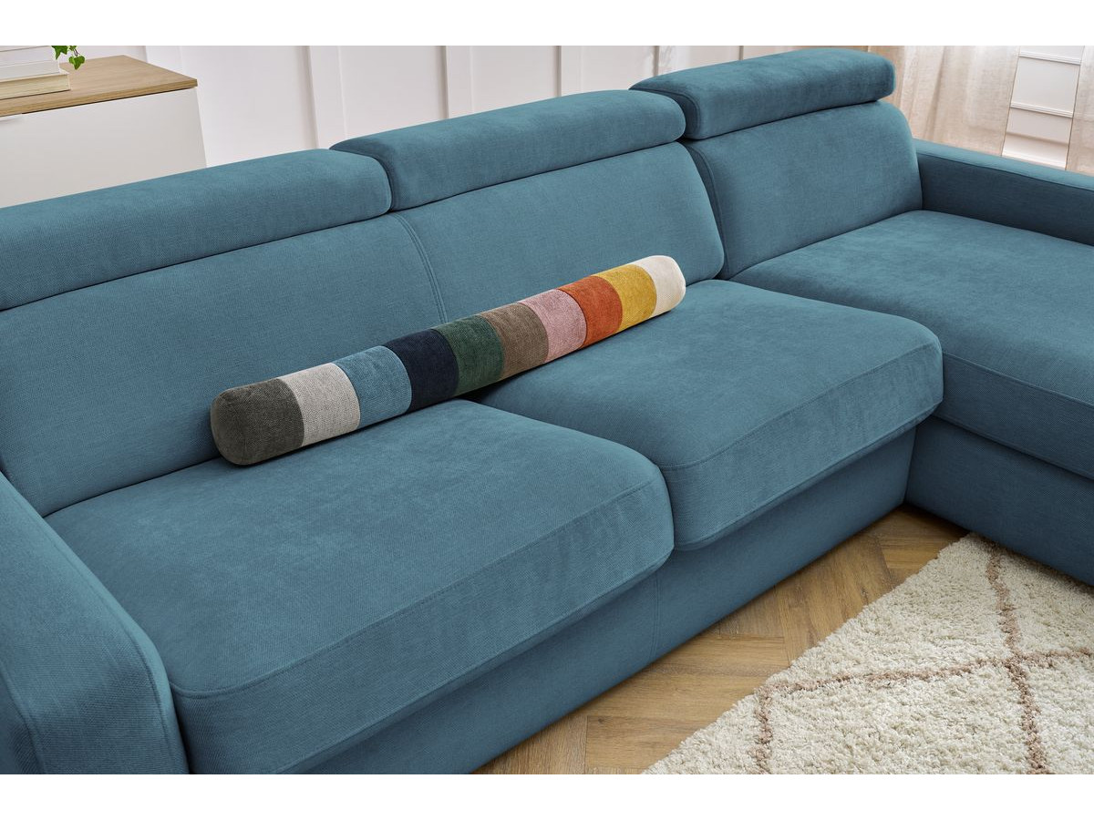 Bobochic Monaco Ecksofa mit Schlaffunktion und Bettkasten Stoff Hellblau, Liegefläche 160 × 190 cm