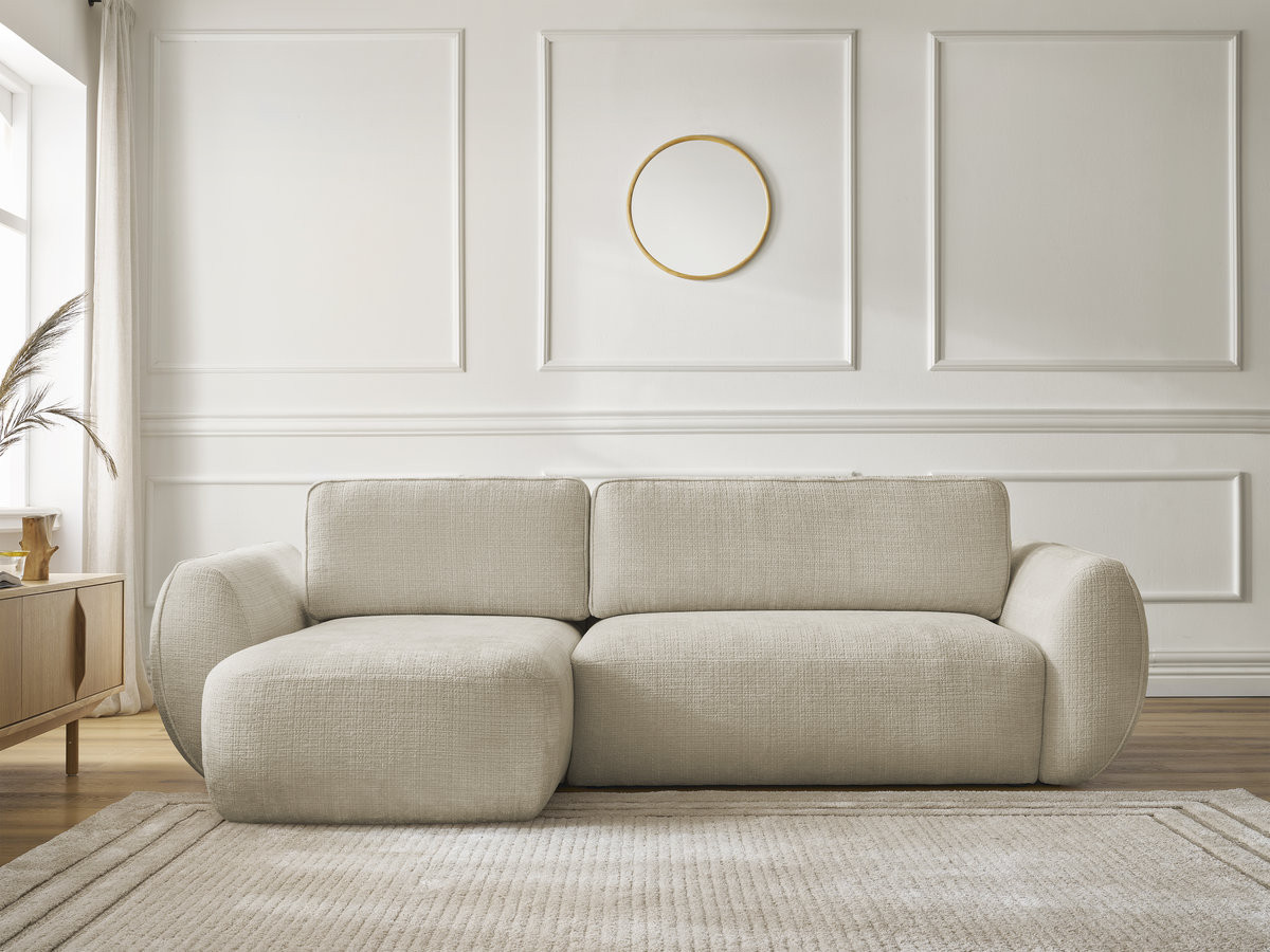 Bobochic Denise Ecksofa mit Schlaffunktion und Bettkasten 258 × 160 cm Strukturstoff Beige Ecke links