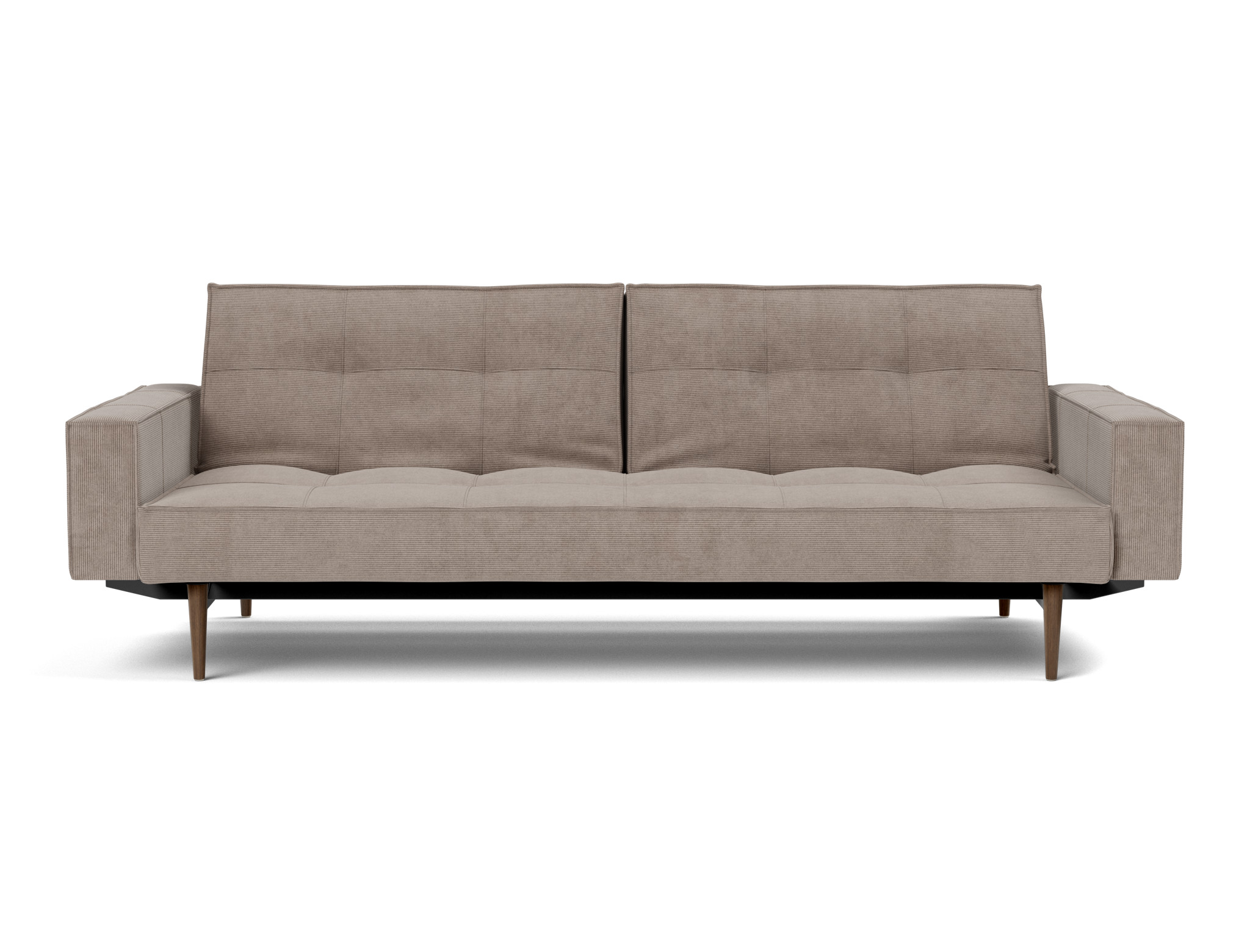 Schlafsofa Splitback mit Armlehnen Kord Cordufine 318-Beige Beine Styletto Eiche dunkel