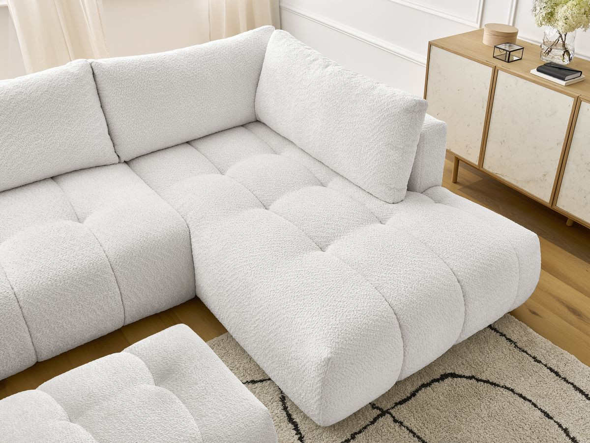 Bobochic Fuji Wohnlandschaft mit Pouf Bouclé-Stoff Weiß Ecke links