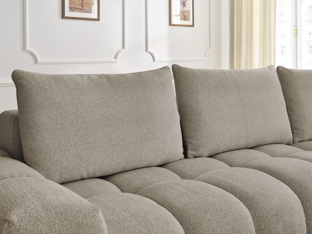 Bobochic Everest Ecksofa mit Schlaffunktion und Pouf, 4 Kissen Melange-Stoff Taupe Ecke rechts