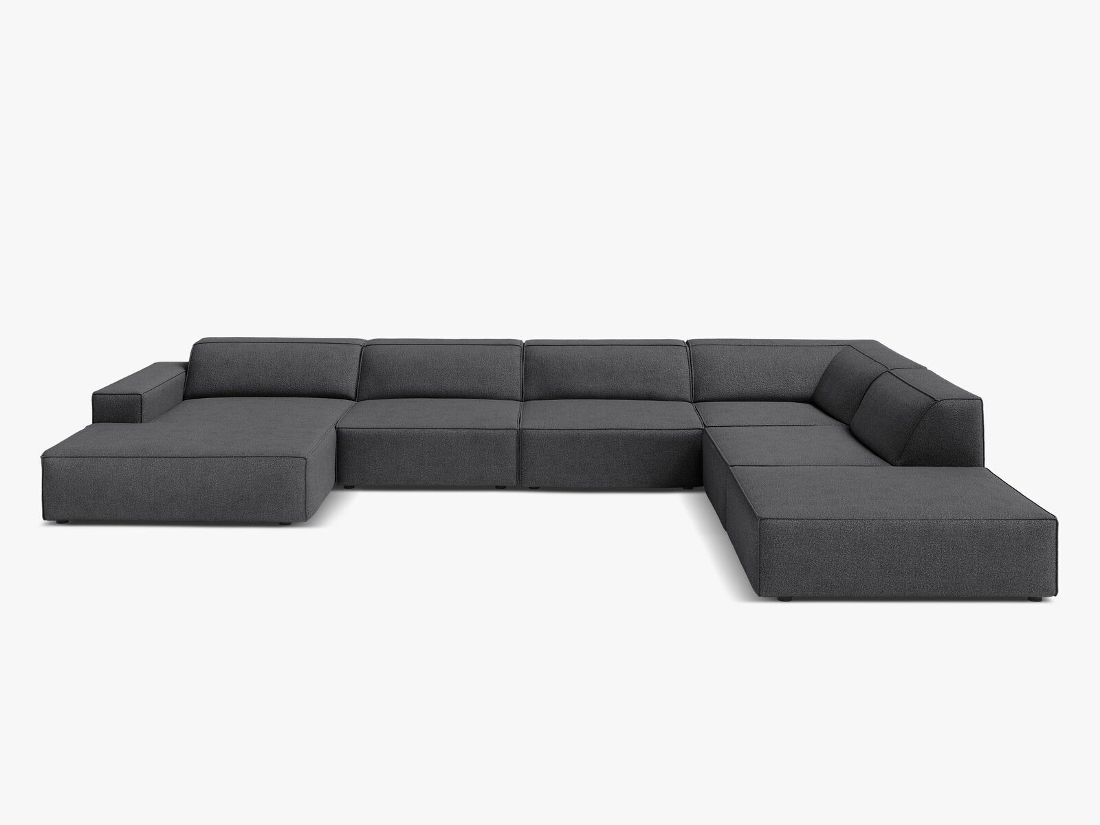 Micadoni Panorama-Ecksofa Jodie 7-Sitzer Rechts Boucle Baloo Dunkelgrau